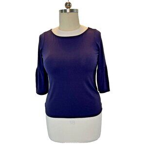 Banana Republic | Women's M Blouse Navy Blue Boat Neck 3/4 Flared Sleeve